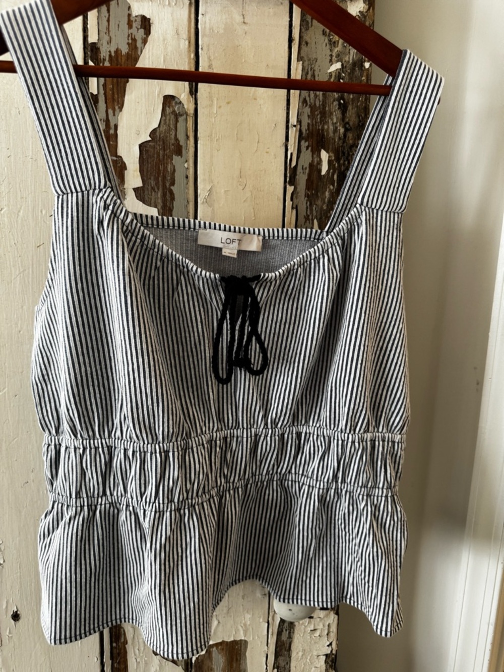 LOFT Blue & White Pinstripe Tie-Front Sleeveless Top